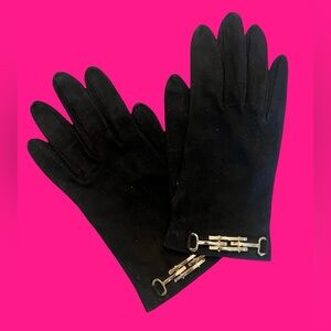 Saks Fifth Avenue Black Gloves with Gold Detailing